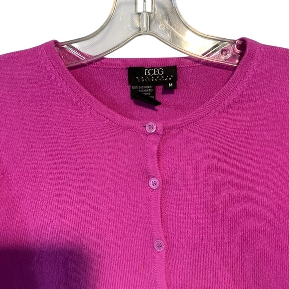 BCBG Max Azria Cashmere Button Down Cardigan Sweater Medium Pink Y2K - Picture 3 of 5